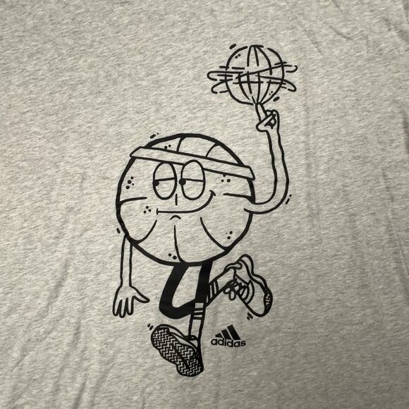 Adidas Shirt Mens XXL Gray Lil Stripe Spinning Basketball Cartoon Front Back USA - Picture 3 of 7